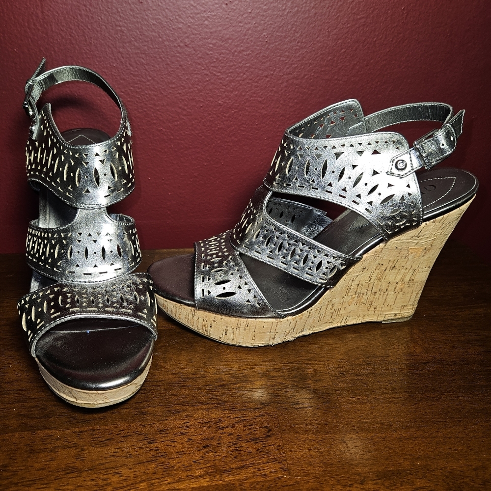 Guess Womens Vannora Open Toe Casual Platform Sandals, Pewter 11